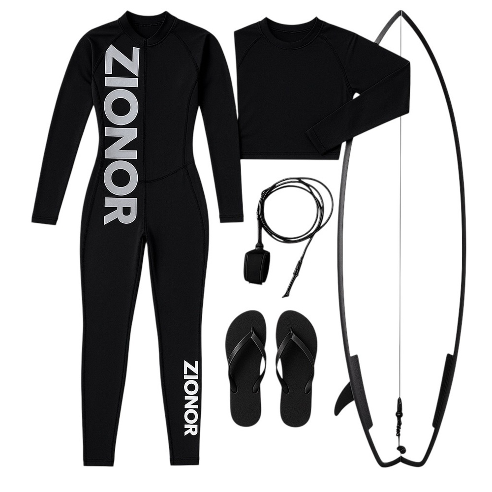 Zionor Women’s Full-Length Black Surf Bodysuit Size S UV Protection Long Sleeve